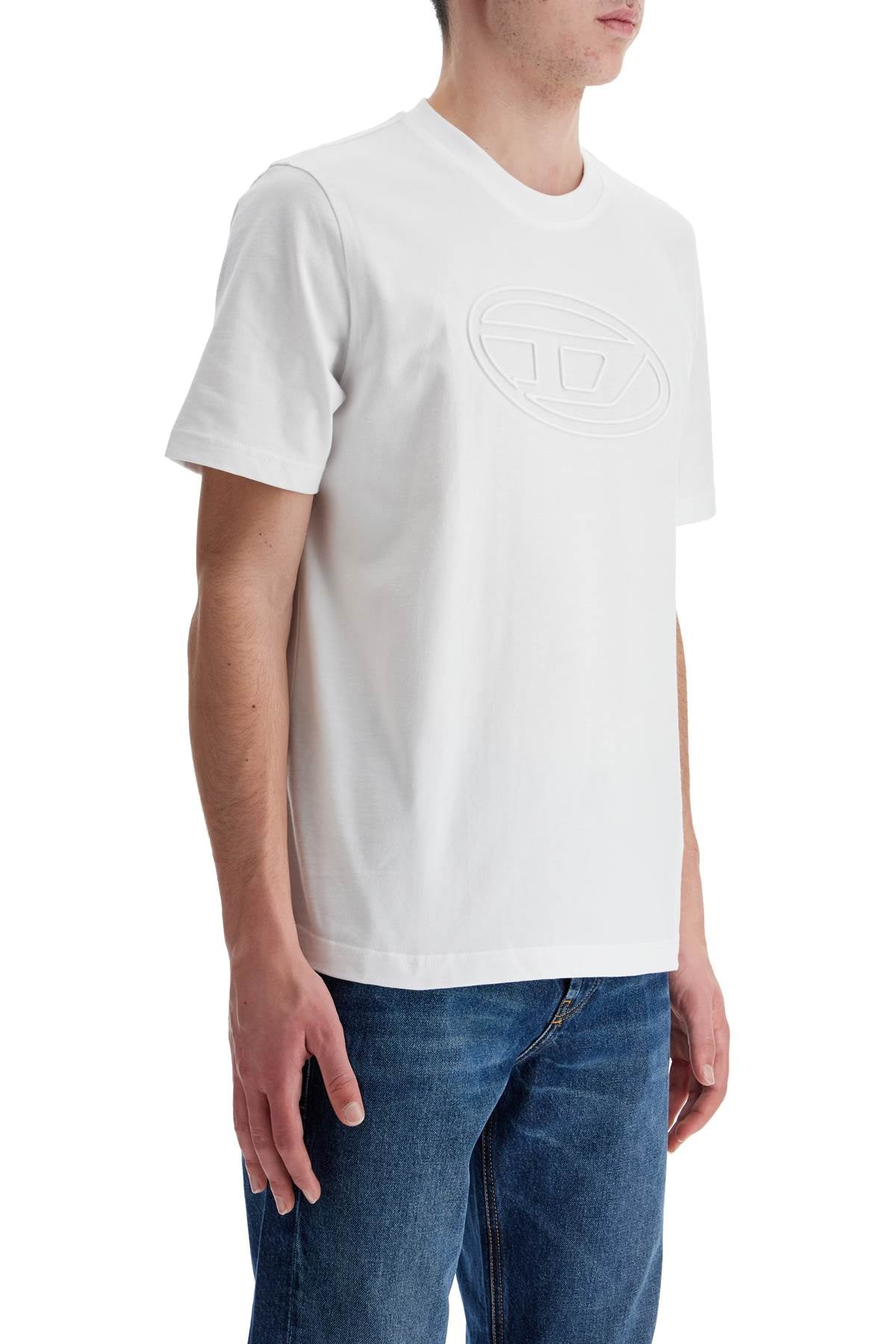 Diesel white cotton t-shirt with embossed logo t-adjust-bigoval Topwear Diesel