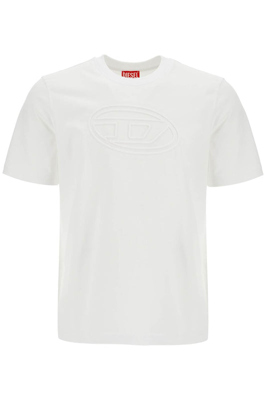 Diesel white cotton t-shirt with embossed logo t-adjust-bigoval