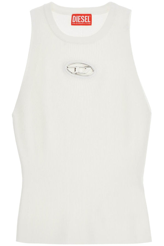 Diesel white sleeveless ribbed viscose top with metallic insert Knitwear Diesel