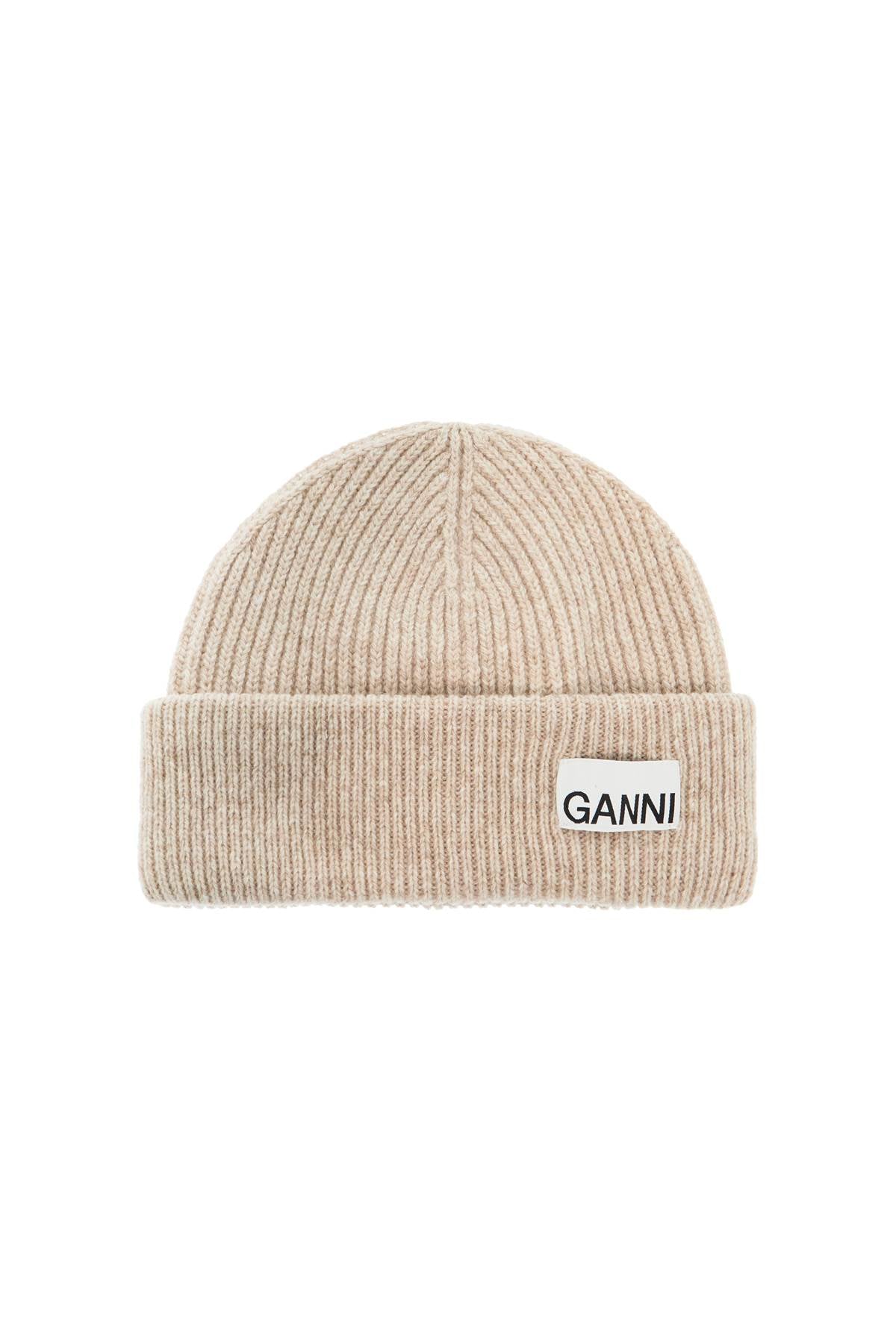 Ganni beanie hat with logo label Scarves Hats & Gloves Ganni