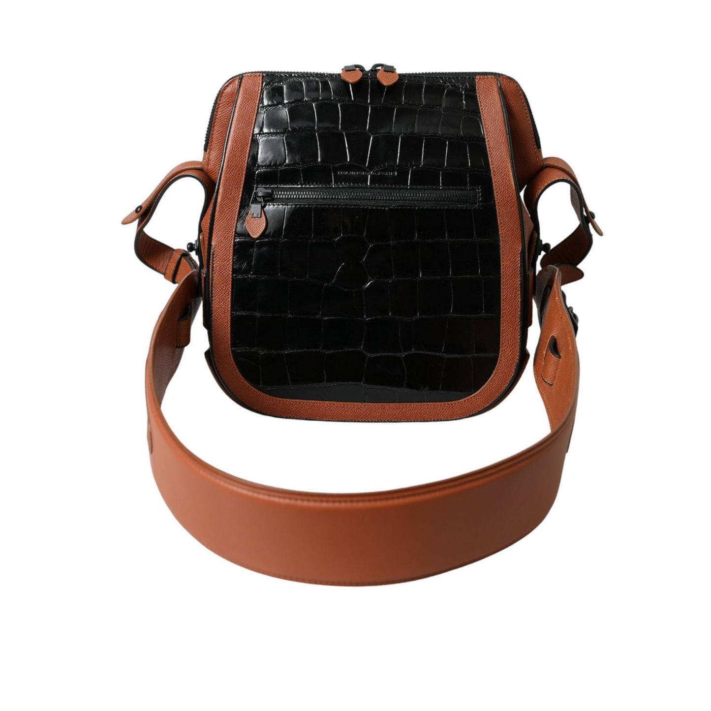 Balenciaga Black Brown Exotic Skin Leather Vertical Crossbody Purse Bag Balenciaga