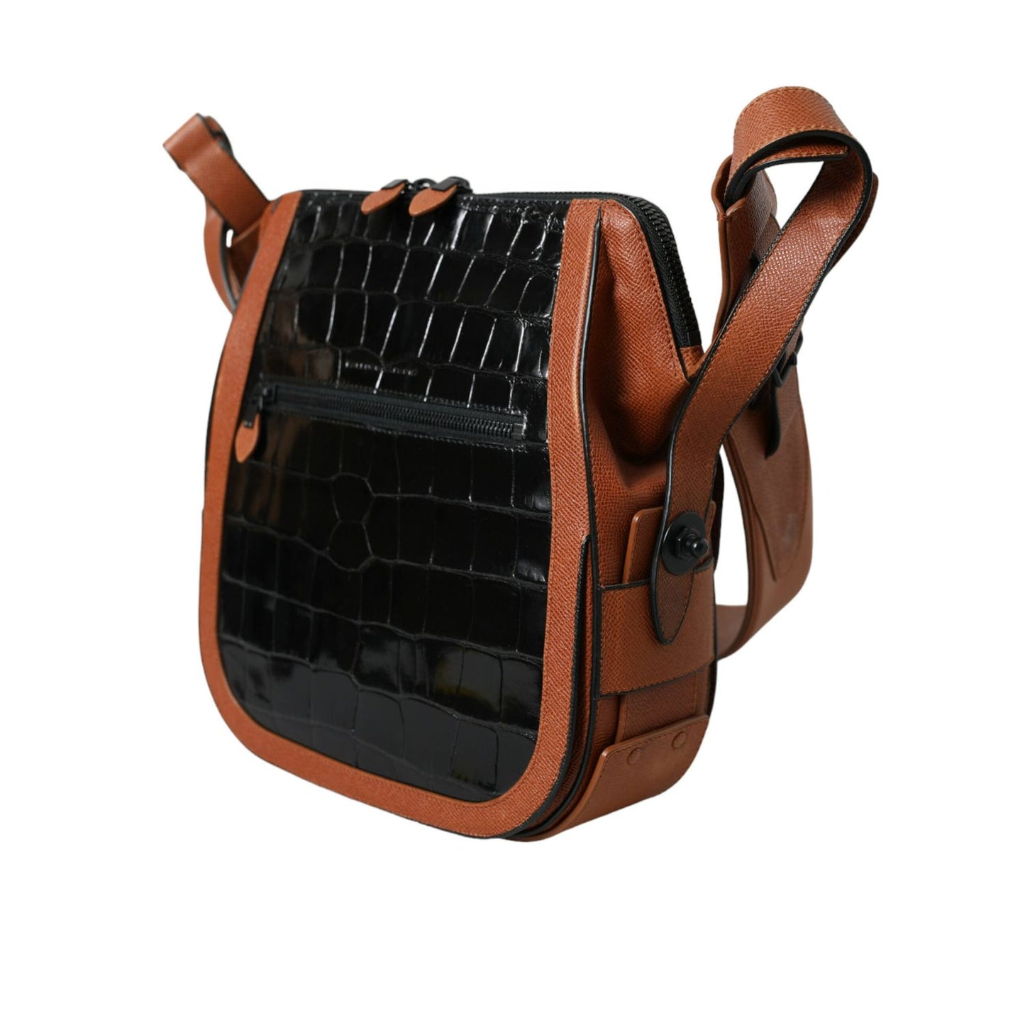 Balenciaga Black Brown Exotic Skin Leather Vertical Crossbody Purse Bag Balenciaga