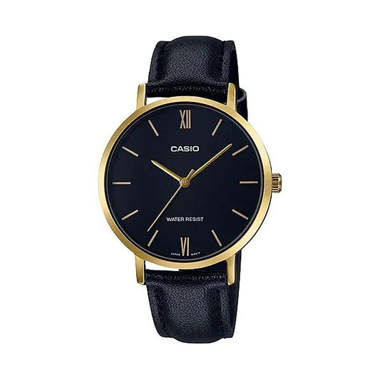 CASIO COLLECTION Mod. MINIMAL GOLD, LEATHER - BLACK