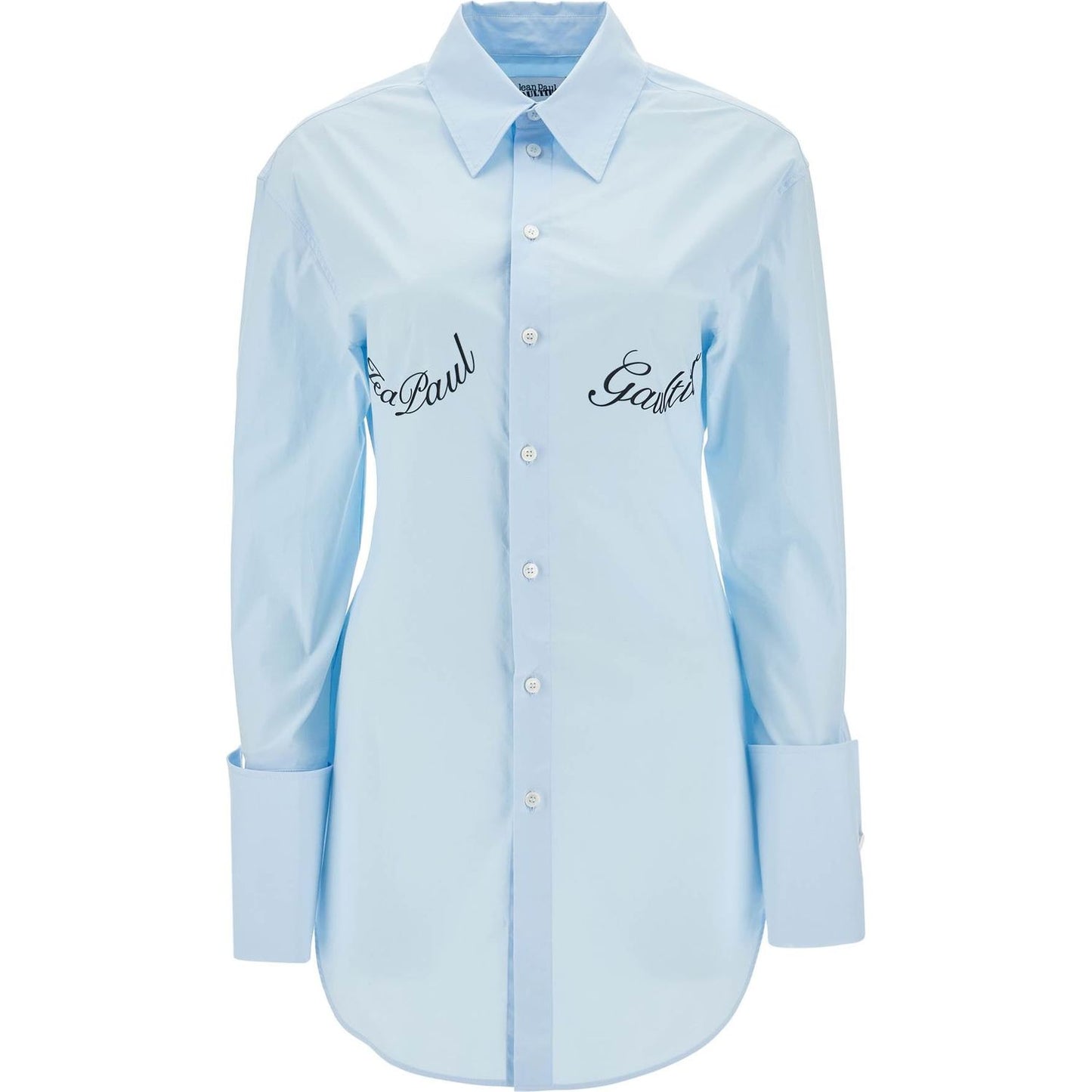 JEAN PAUL GAULTIER light blue cotton shirt with underboob print