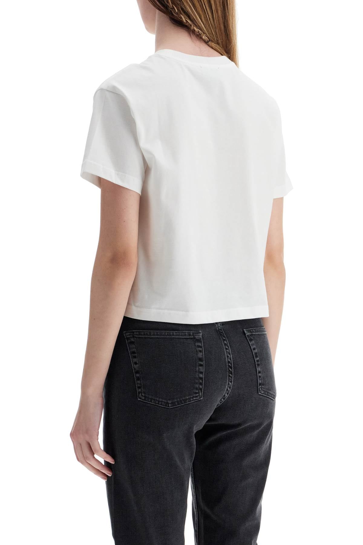 A.P.C. women's organic cotton white boxy cropped t-shirt with micro embroidered logo gots Topwear A.P.C.