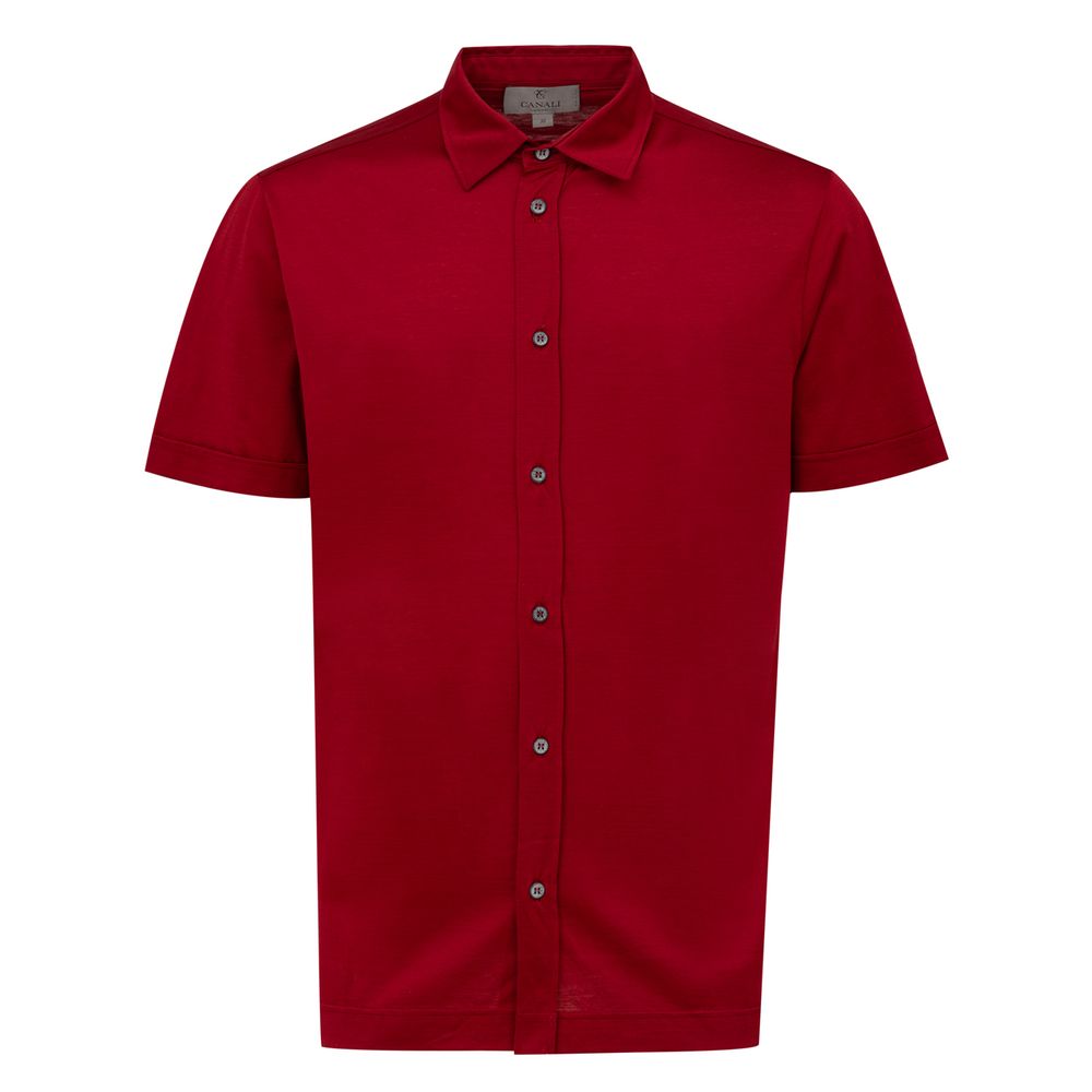 Canali Red Cotton Shortsleeve Shirt Canali
