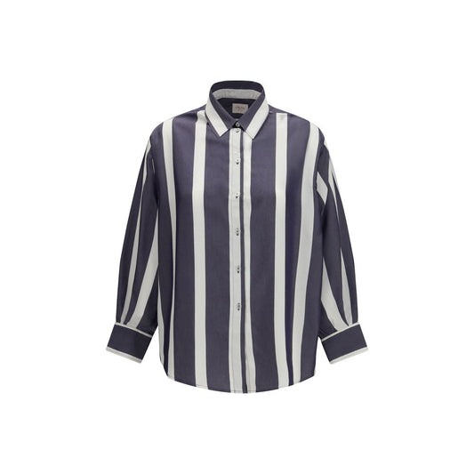 Cruna Blue Viscose Pattern Shirt