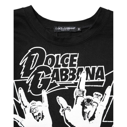 Dolce & Gabbana Black Cotton Printed Short Sleeves T-shirt