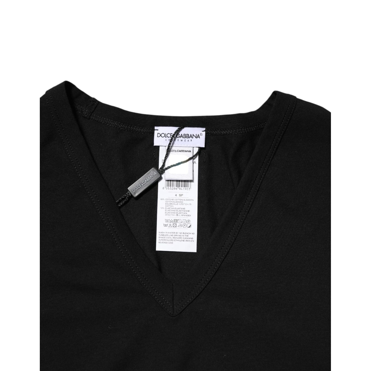 Dolce & Gabbana Black Cotton Slim Fit Men V-Neck Shirt T-shirt