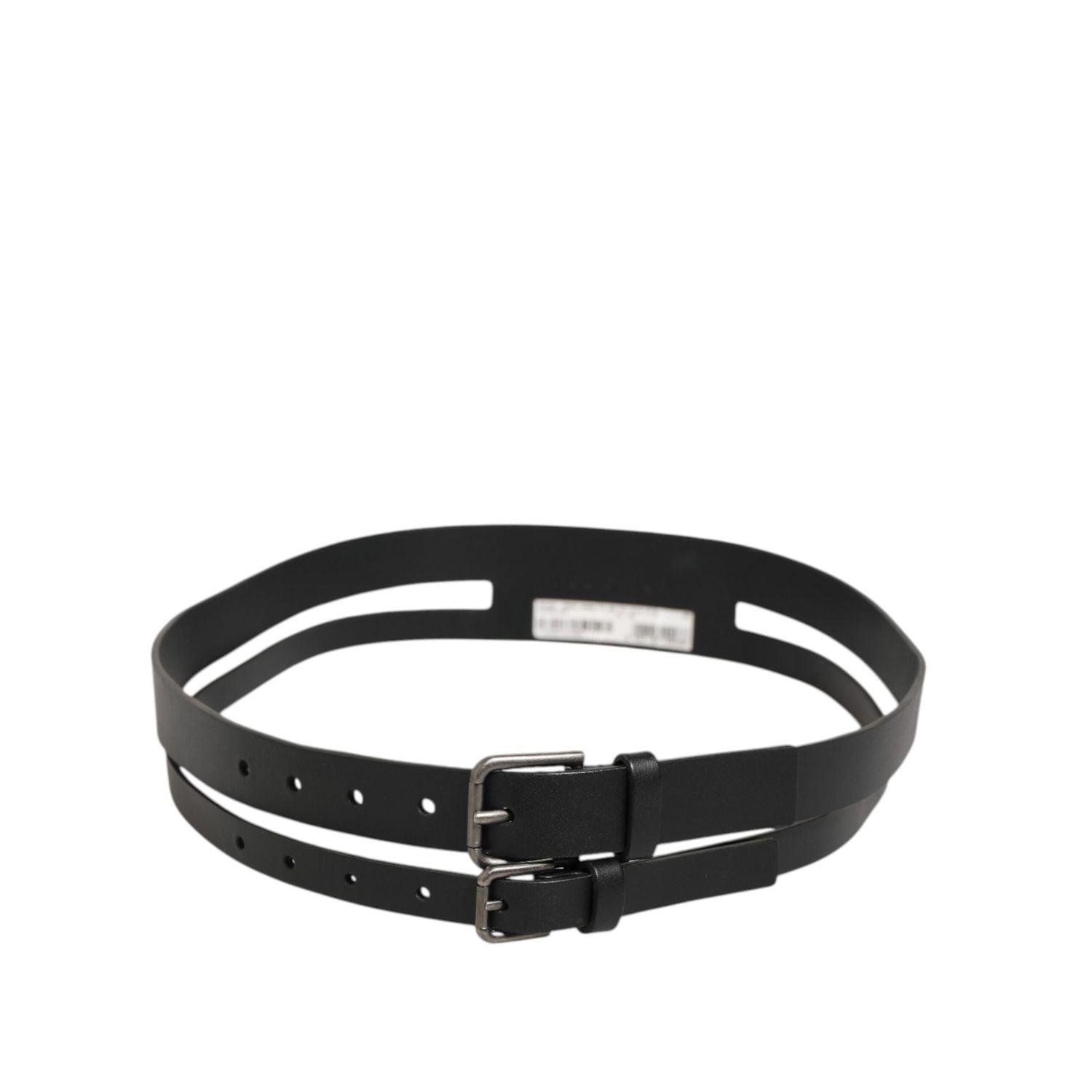 Dolce & Gabbana Black Double Strap Leather Buckle Men Belt