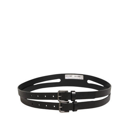 Dolce & Gabbana Black Double Strap Leather Silver Buckle Belt