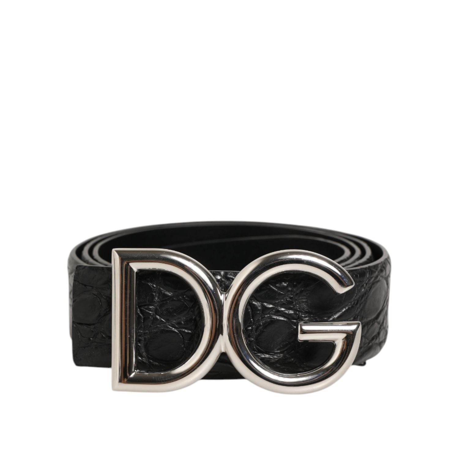 Dolce & Gabbana Black Exotic Leather DG Logo Buckle Belt