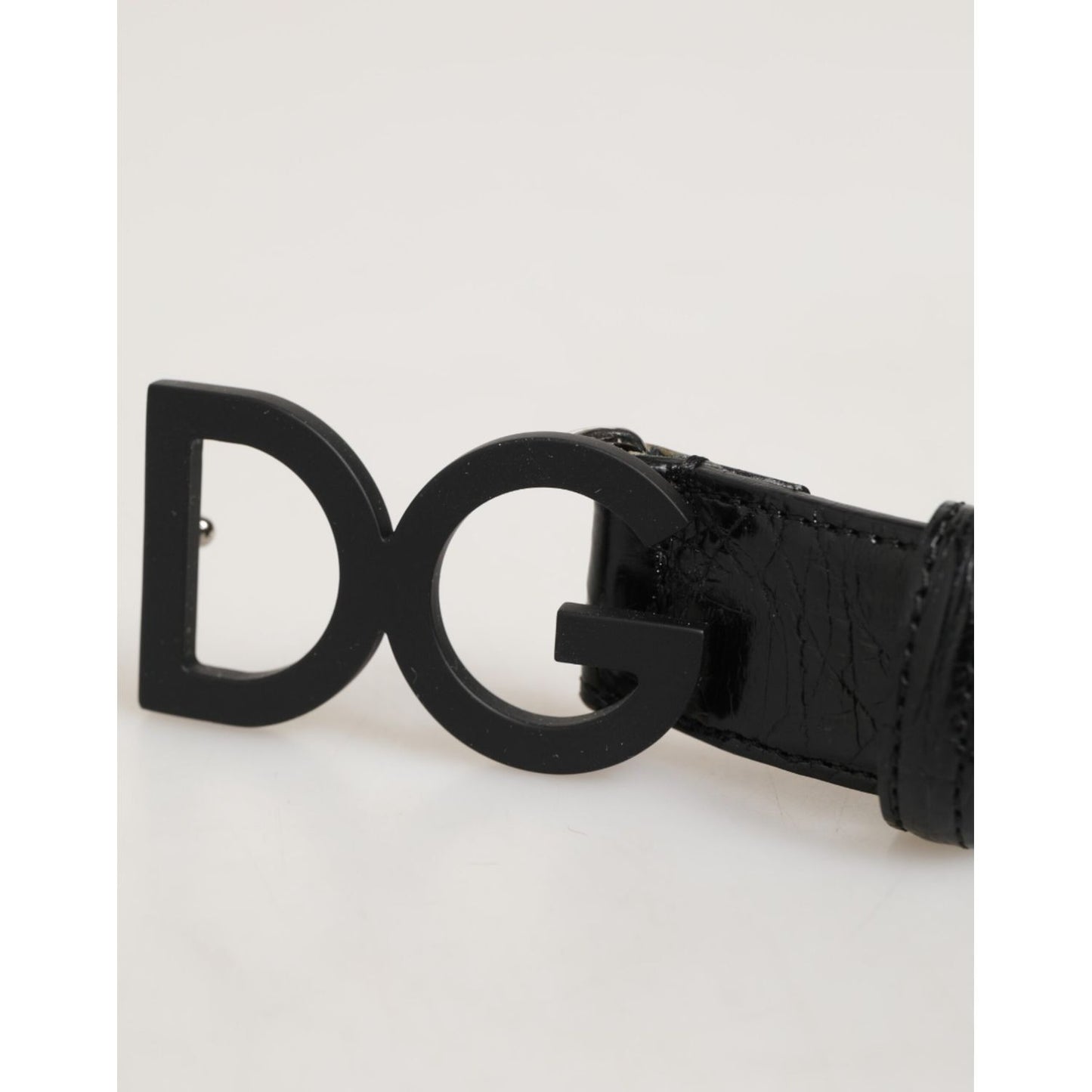 Dolce & Gabbana Black Exotic Leather Metal Logo Buckle Belt