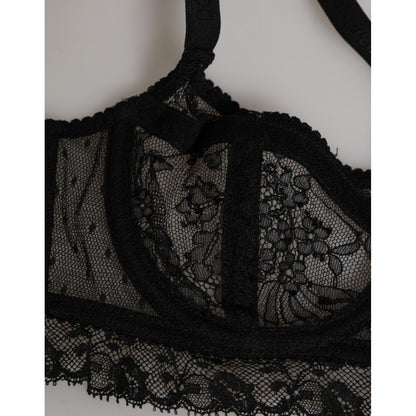 Dolce & Gabbana Black Floral Lace Nylon Balconcino Bra Underwear