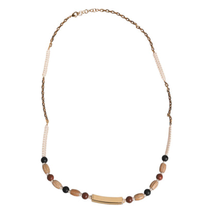 Dolce & Gabbana Black Gold Wooden Beaded Logo Pendant Necklace