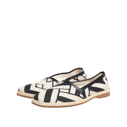 Dolce & Gabbana Black White Stripes Flat Espadrille Shoes