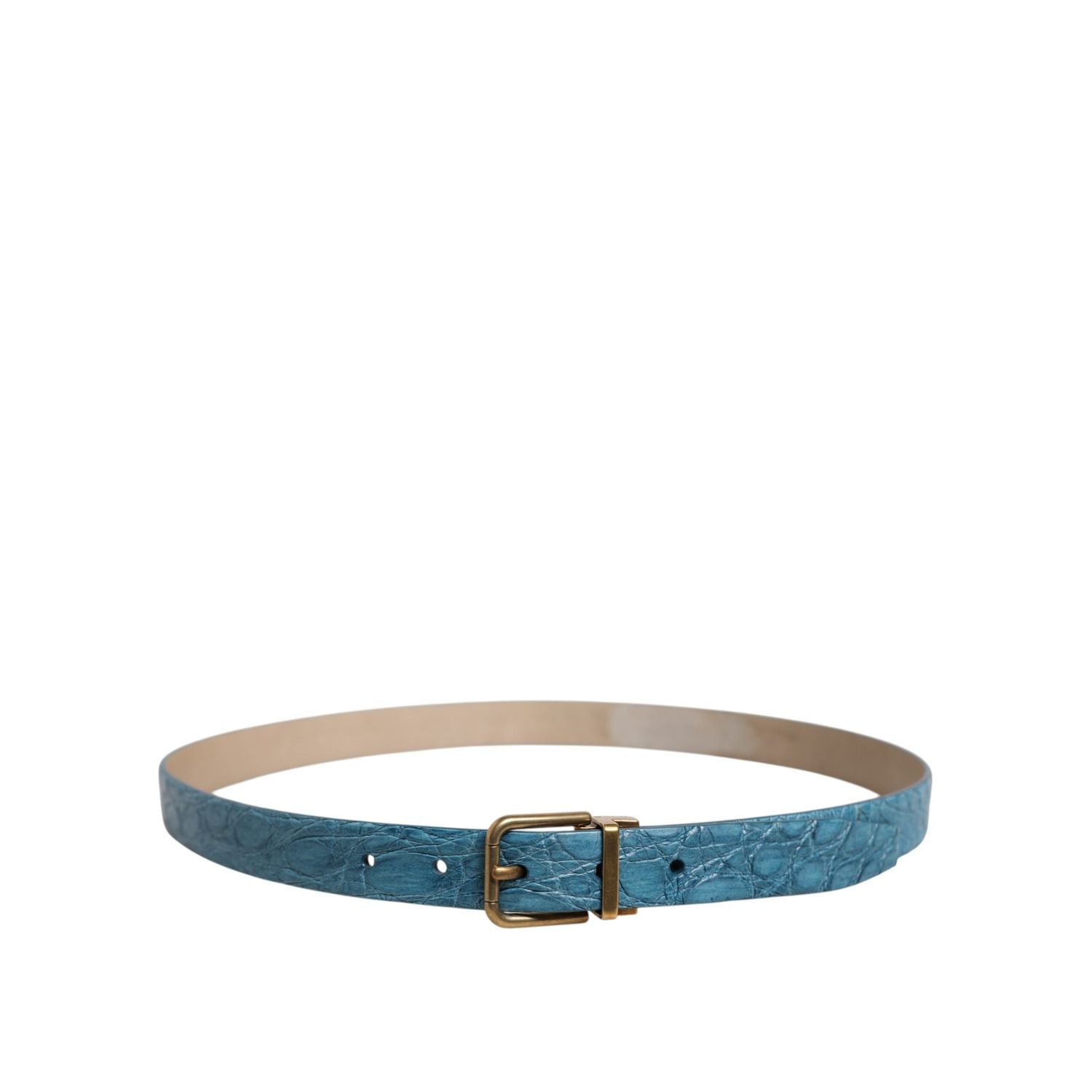 Dolce & Gabbana Blue Leather Classic Gold Metal Buckle Belt