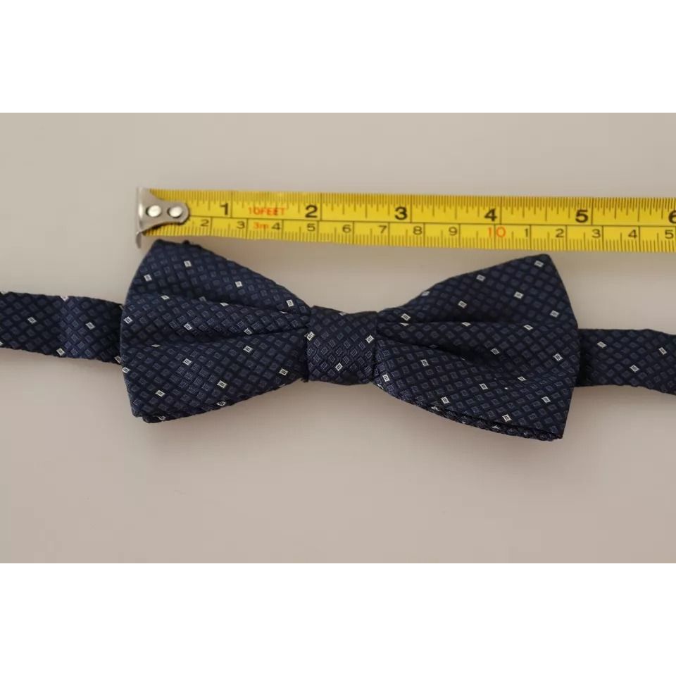 Dolce & Gabbana Blue Patterned Silk Adjustable Neck Bow Tie Men