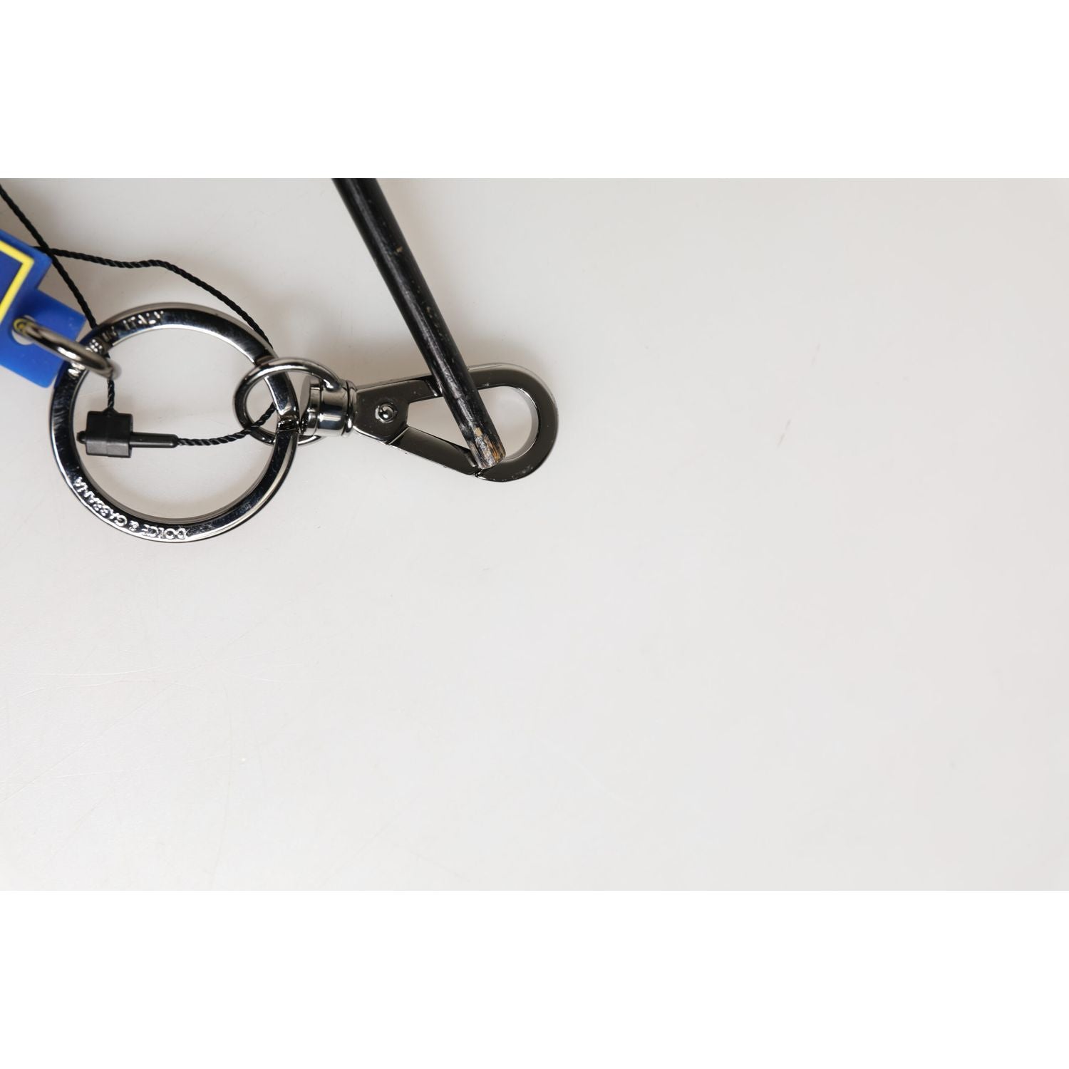 Dolce & Gabbana Blue Yellow DG Rubber Logo Silver Men's Keychain  Keyring