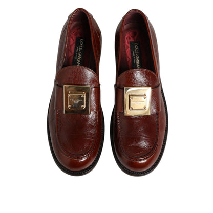 Dolce & Gabbana Brown Leather Logo Slip On Men Dress Shoes