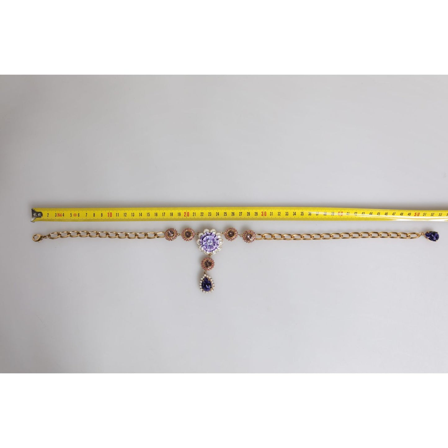 Dolce & Gabbana Gold Brass Floral Crystals Pearl Embellished Necklace