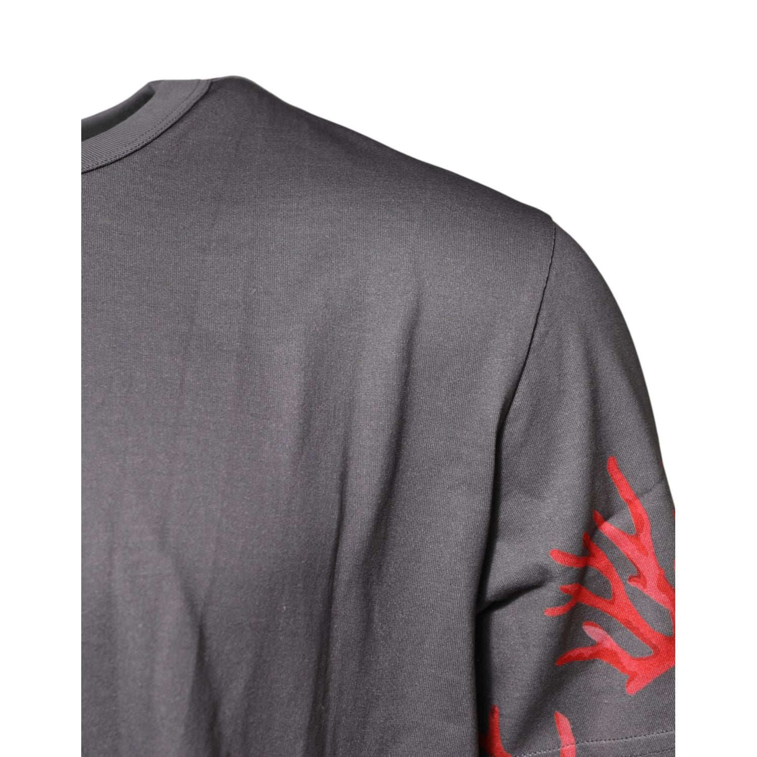 Dolce & Gabbana Gray Cotton Coral Print Logo Plaque T-shirt