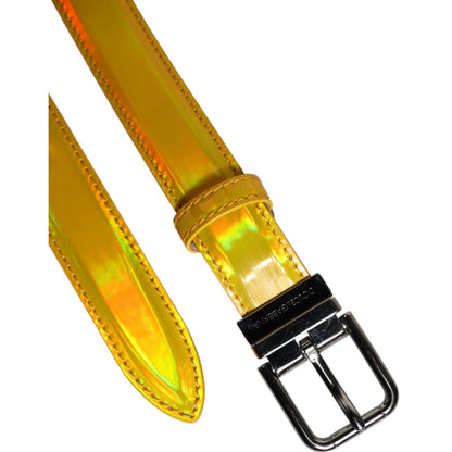 Dolce & Gabbana Metallic Yellow Leather Metal Logo Buckle Belt