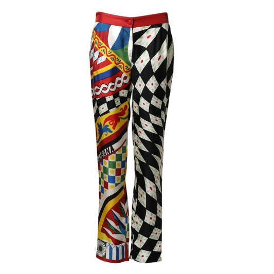 Dolce & Gabbana Multicolor Carretto Pattern Straight Pants 1728,67345645728,Casual Pants - Pants - Clothing,Chino Pants - Pants - Clothing,Clothing,Dolce & Gabbana,IT40|S,Material: 100%SE,Multicolor,Pants - Clothing,Preowned / Defect,Women
