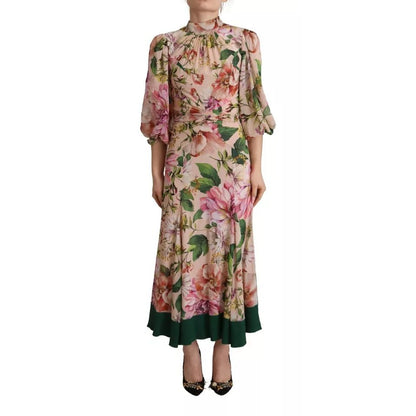 Dolce & Gabbana Pink A-line Sheath Floral Pussy Bow Long Dress