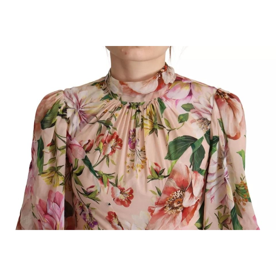 Dolce & Gabbana Pink A-line Sheath Floral Pussy Bow Long Dress