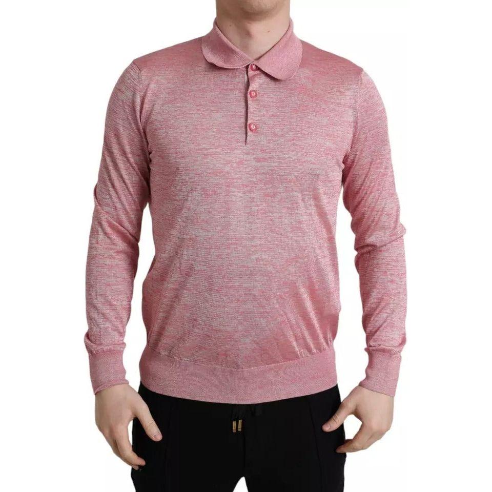 Dolce & Gabbana Pink Polyester Collared Men Pullover Sweater 1728,67345645728,Clothing,Dolce & Gabbana,IT50 | L,Material: 64% Polyester 36% Cotton,Men,Men - Clothing,Pink,Preowned / Defect,Sweaters - Clothing,Sweaters - Men - Clothing,Sweatshirts - Sweate