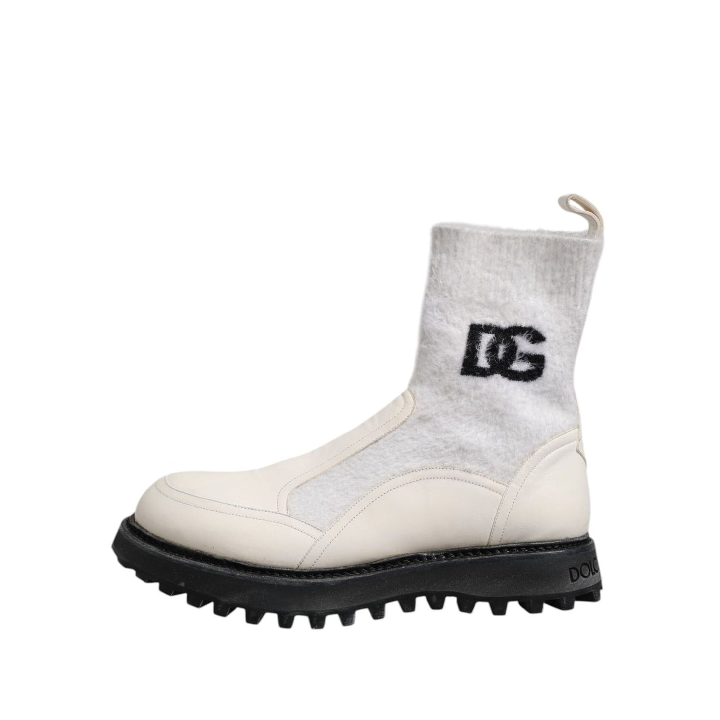Dolce & Gabbana White Beige DG Logo Mid Calf Boots Shoes