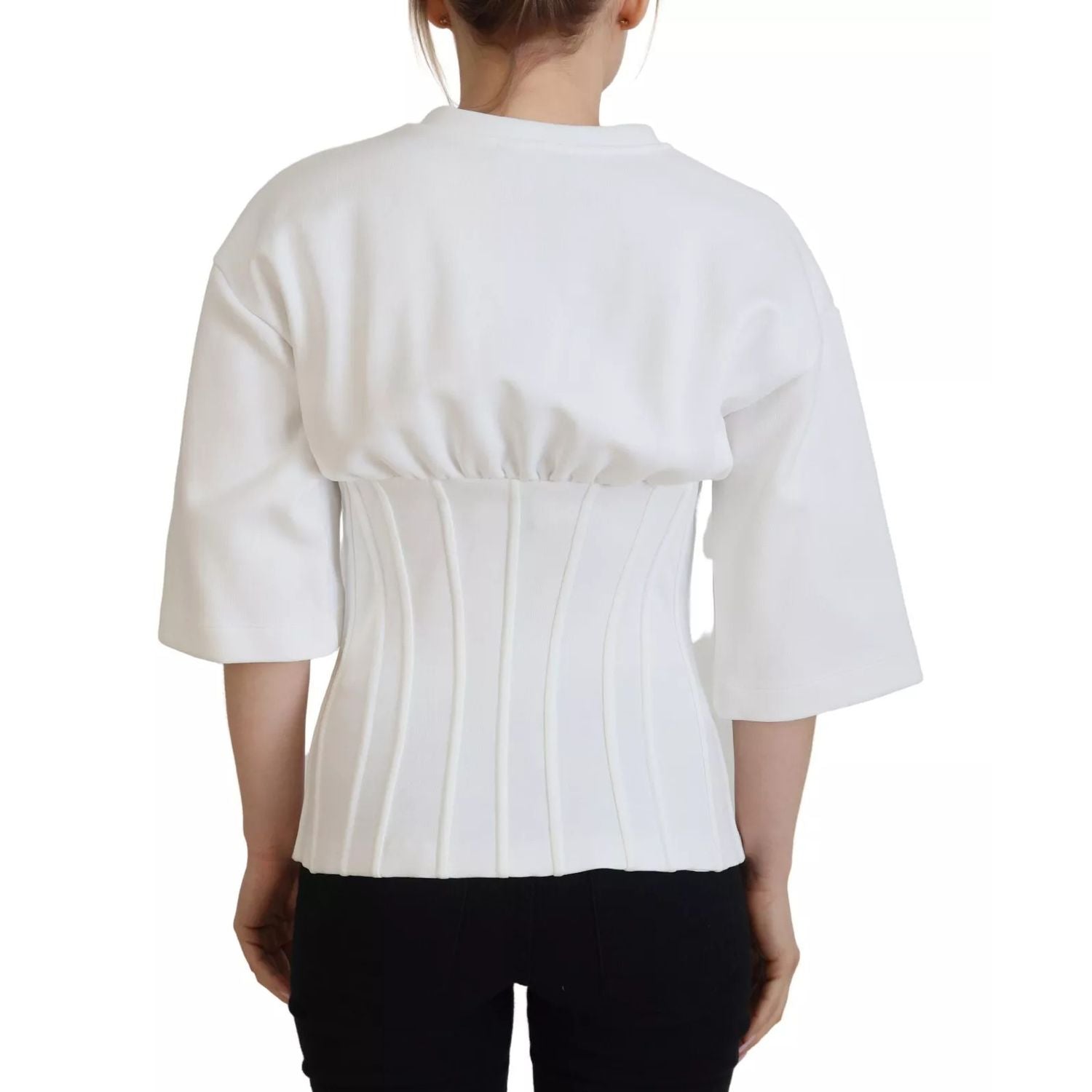 Dolce & Gabbana White Cotton Corset Stretch Top  T-shirt