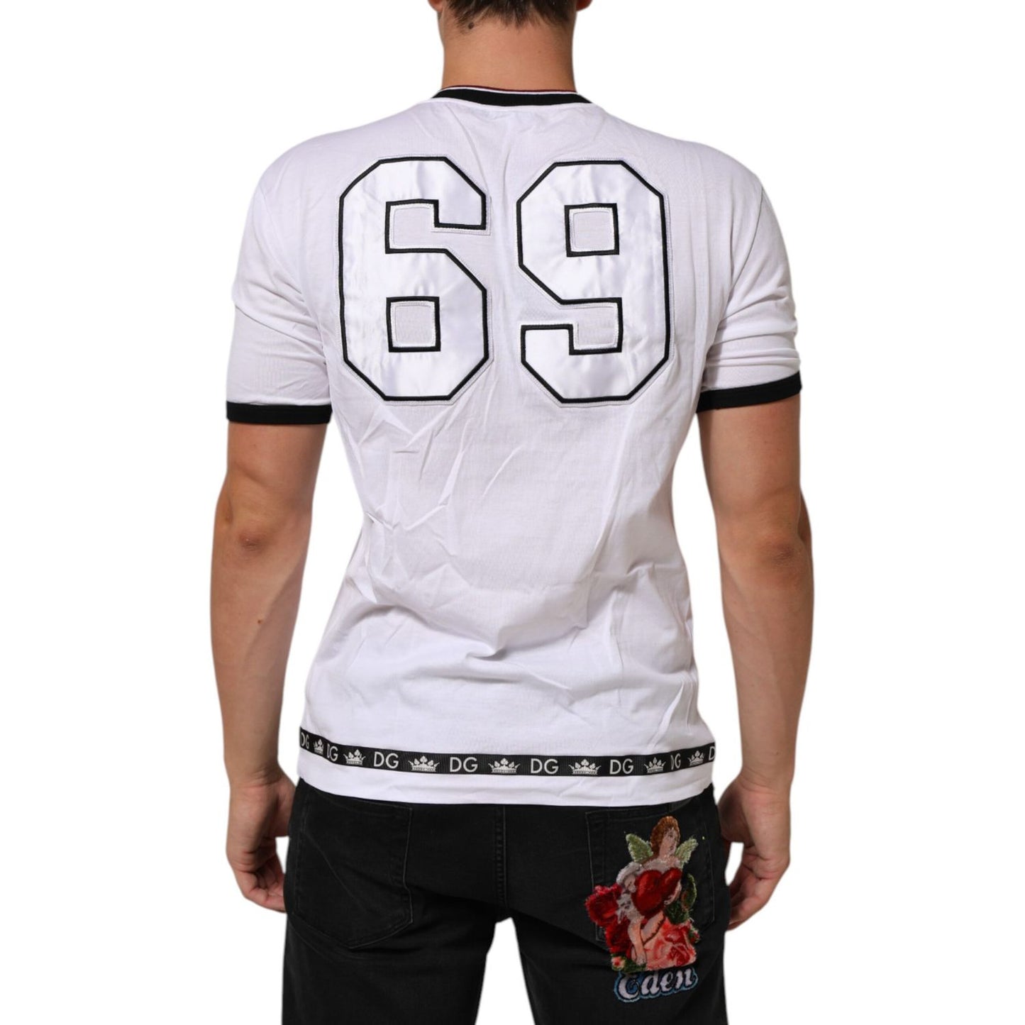 Dolce & Gabbana White Cotton Crown King Embroidery T-shirt