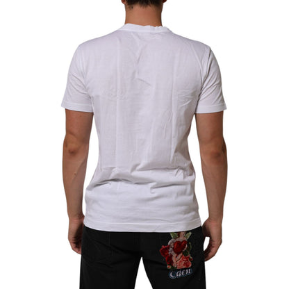 Dolce & Gabbana White Cotton DG Love Patch Crew Neck T-shirt