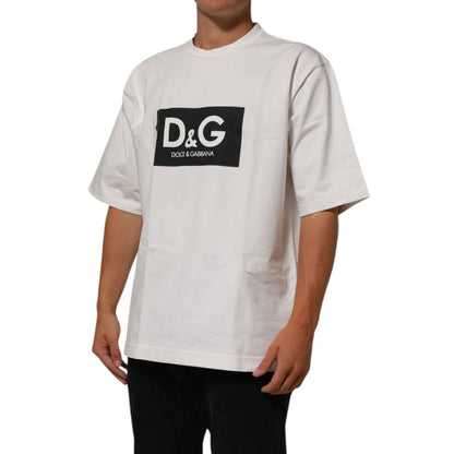 Dolce & Gabbana White Cotton Logo Print Crew Neck Men T-shirt