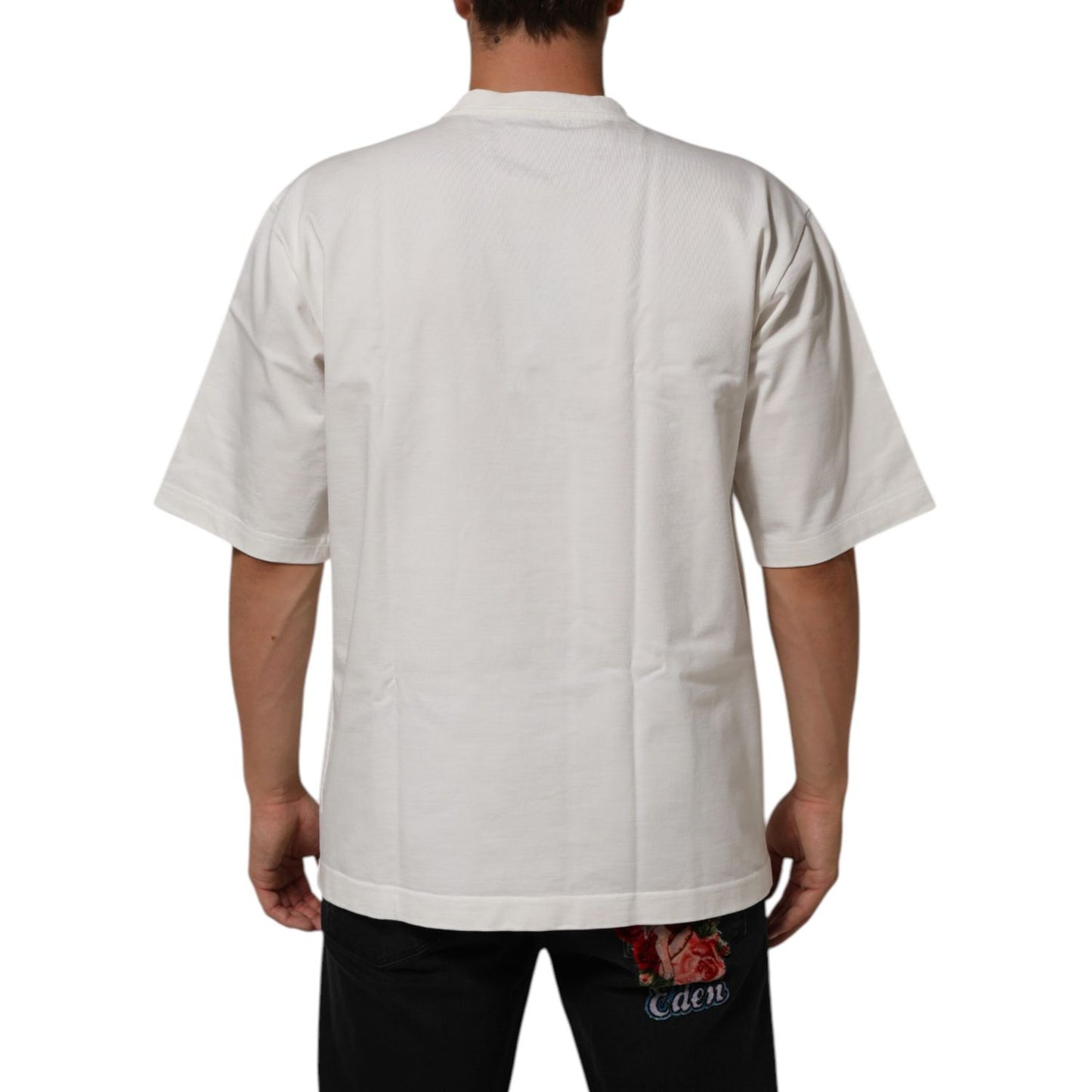 Dolce & Gabbana White Cotton Logo Print Crew Neck Men T-shirt