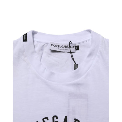Dolce & Gabbana White Cotton Logo Print Crew Neck T-shirt