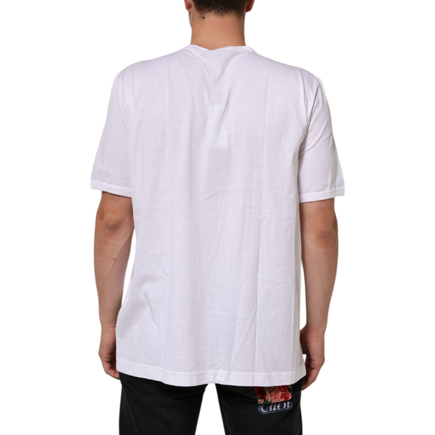 Dolce & Gabbana White Cotton V-Neck Short Sleeves T-shirt