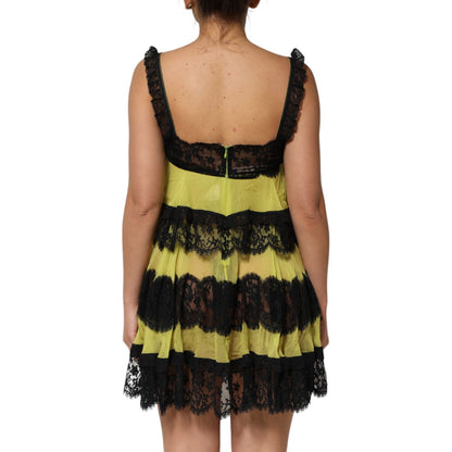 Dolce & Gabbana Yellow Black Babydoll Chemise Lingerie Dress
