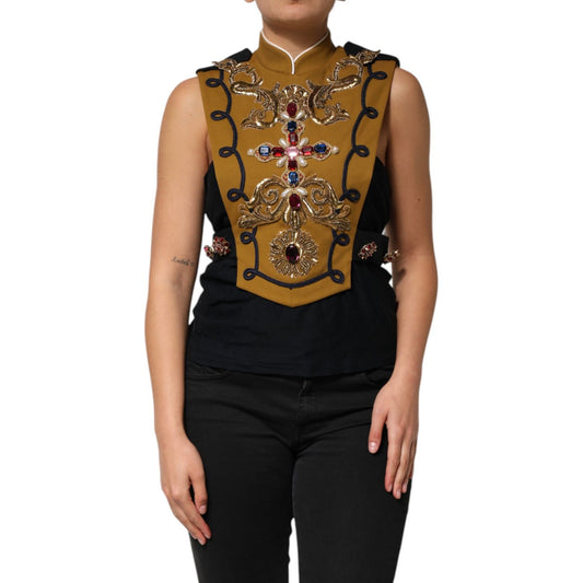 Dolce & Gabbana Yellow Crystal Cross Runway Vest Jacket Top Dolce & Gabbana