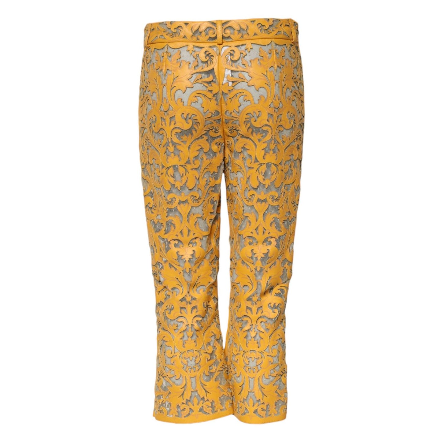 Dolce & Gabbana Yellow Floral Lace Mid Waist Capri Pants