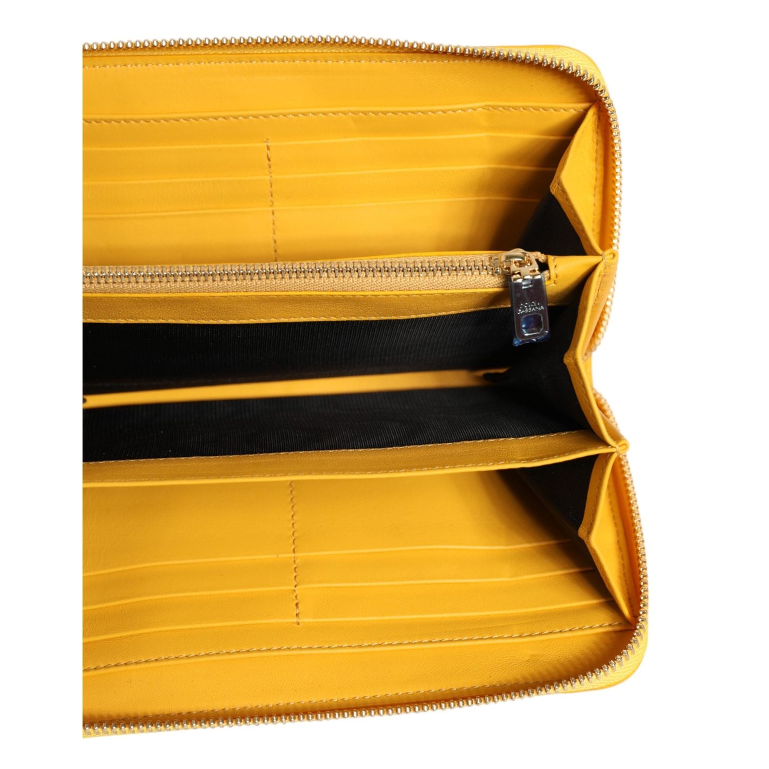 Dolce & Gabbana Yellow Leather Logo Plaque Zip Around Continental Wallet