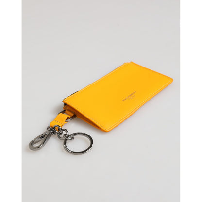 Dolce & Gabbana Yellow Orange Leather Credit Card Key Holder Clip On Wallet