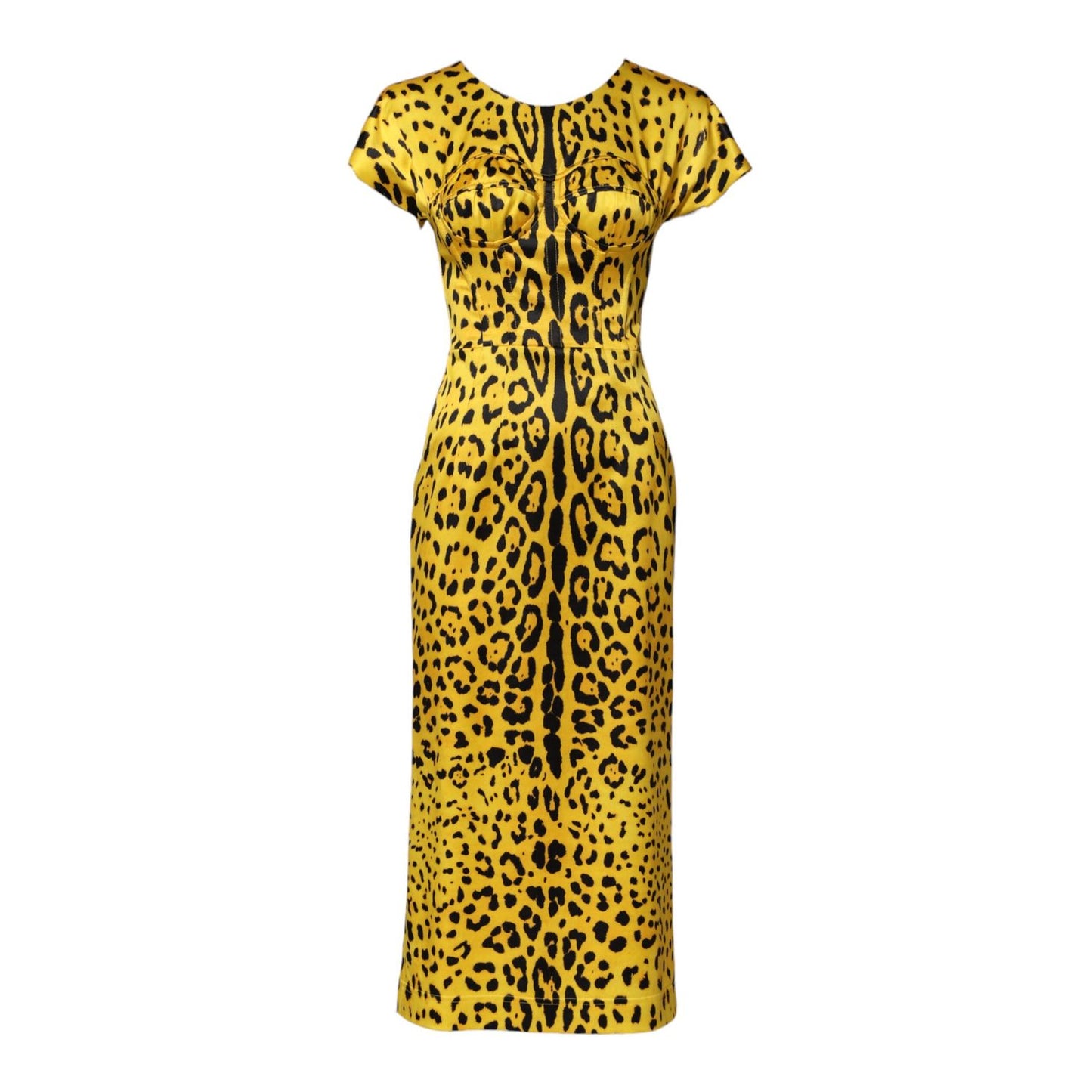 Dolce & Gabbana Yellow Polyester Leopard Midi Sheath Dress