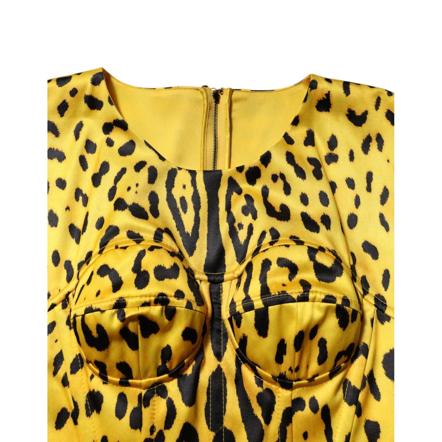 Dolce & Gabbana Yellow Polyester Leopard Midi Sheath Dress