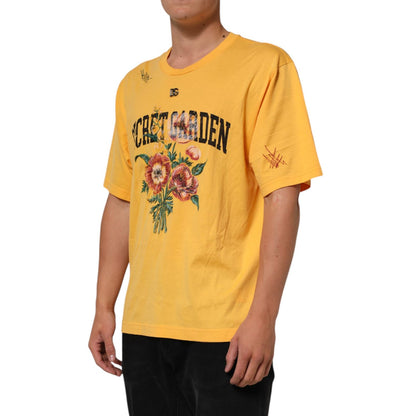 Dolce & Gabbana Yellow Secret Graden Floral Cotton Crew Neck T-shirt