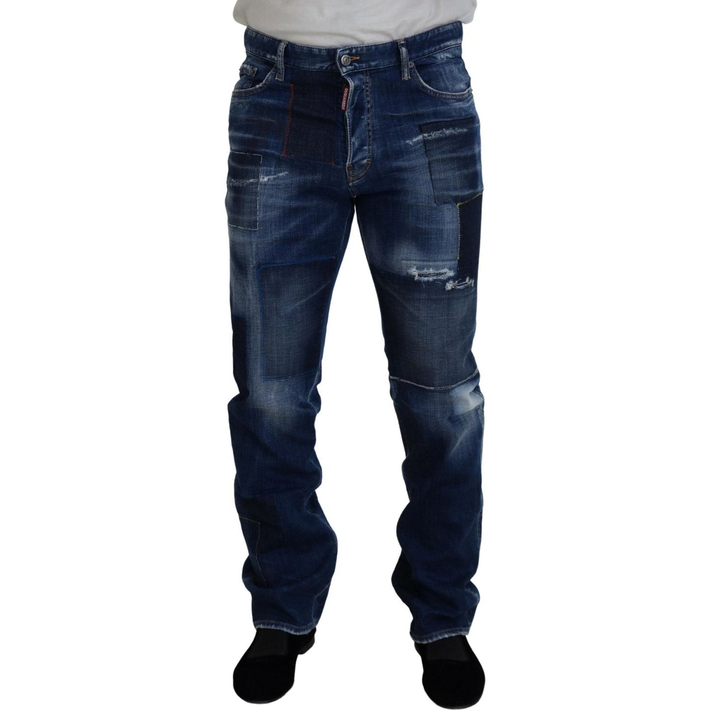 Dsquared² Blue Washed Patchwork Straight Fit Denim Jeans 1728,67345645728,Blue,Clothing,Dsquared²,IT48 | M,Jeans & Pants - Men - Clothing,Jeans Denim - Clothing,Material: 98% Cotton 2% Elastane,Men,Preowned / Defect,Straight-Leg Jeans - Jeans Denim - Clot