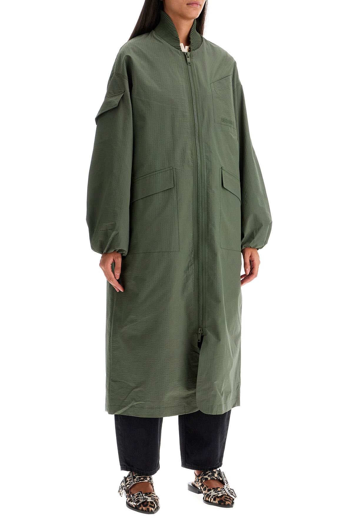 Ganni long tech seersucker trench Coats Ganni