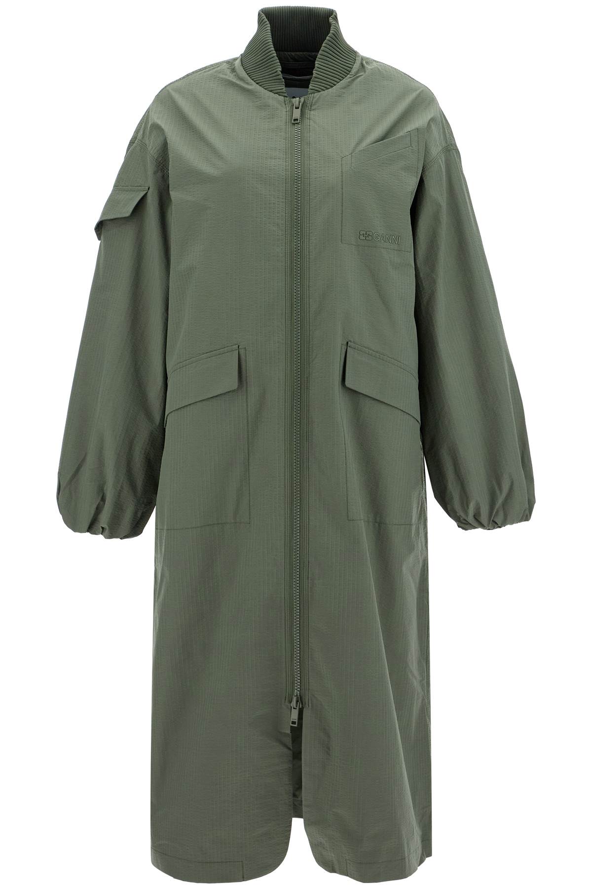 Ganni long tech seersucker trench Coats Ganni